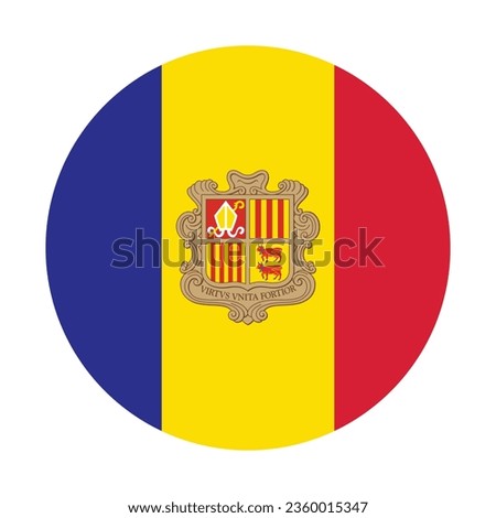 The flag of Andorra. Button flag icon. Standard color. Circle icon flag. Computer illustration. Digital illustration. Vector illustration.
