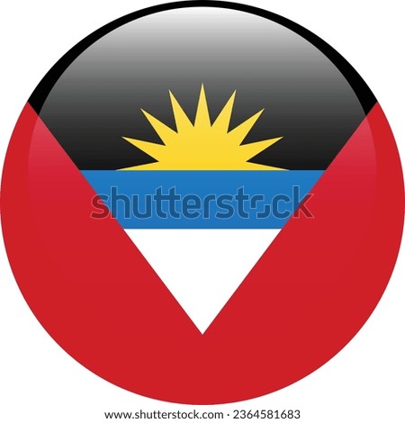 Flag of Antigua and Barbuda. Button flag icon. Standard color. Circle icon flag. 3d illustration. Computer illustration. Digital illustration. Vector illustration.