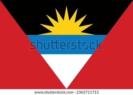 Flag of Antigua and Barbuda. Flag icon. Standard color. Standard size. A rectangular flag. Computer illustration. Digital illustration. Vector illustration.