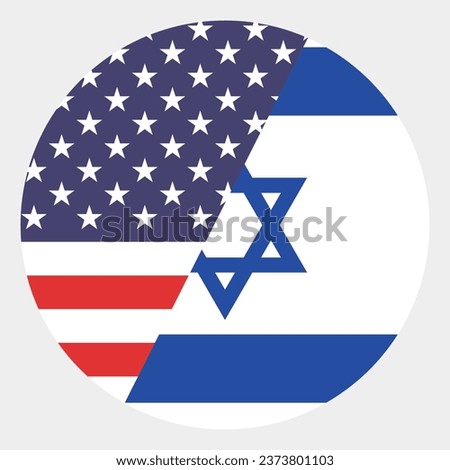 Flags of the United States of America and Israel. Button flag icon. Standard color. Circle icon flag. Computer illustration. Digital illustration. Vector illustration.