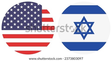 Flags of the United States of America and Israel. Button flag icon. Standard color. Circle icon flag. Computer illustration. Digital illustration. Vector illustration.