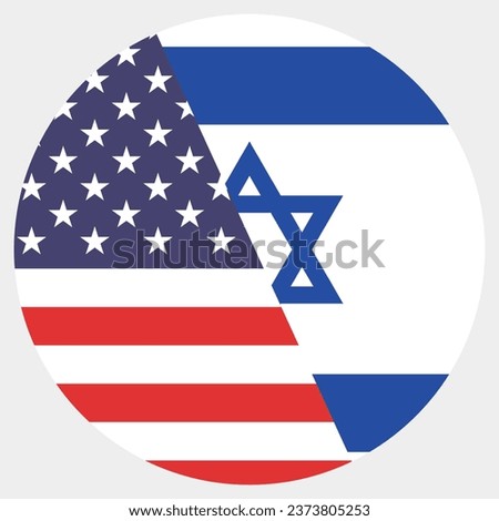 Flags of the United States of America and Israel. Button flag icon. Standard color. Circle icon flag. Computer illustration. Digital illustration. Vector illustration.