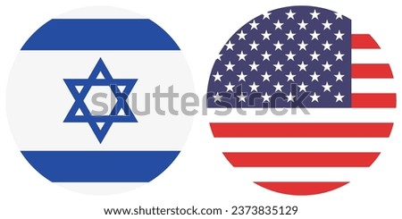 Flags of the United States of America and Israel. Button flag icon. Standard color. Circle icon flag. Computer illustration. Digital illustration. Vector illustration.