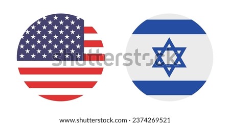 Flags of the United States of America and Israel. Button flag icon. Standard color. Circle icon flag. Computer illustration. Digital illustration. Vector illustration.