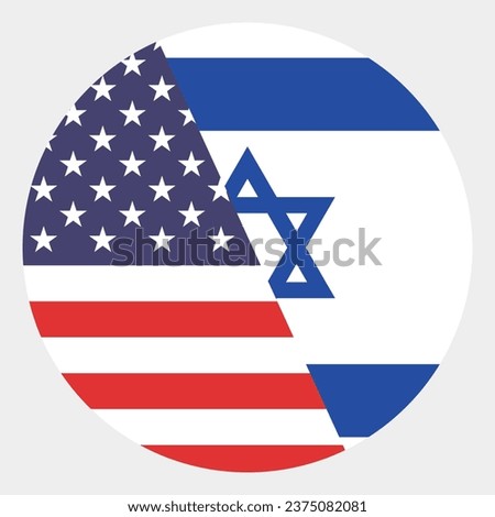 Flags of the United States of America and Israel. Button flag icon. Standard color. Circle icon flag. Computer illustration. Digital illustration. Vector illustration.