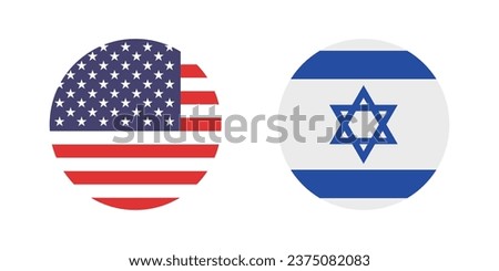 Flags of the United States of America and Israel. Button flag icon. Standard color. Circle icon flag. Computer illustration. Digital illustration. Vector illustration.