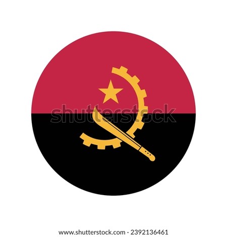 The flag of Angola. Button flag icon. Standard color. Circle icon flag. Computer illustration. Digital illustration. Vector illustration.