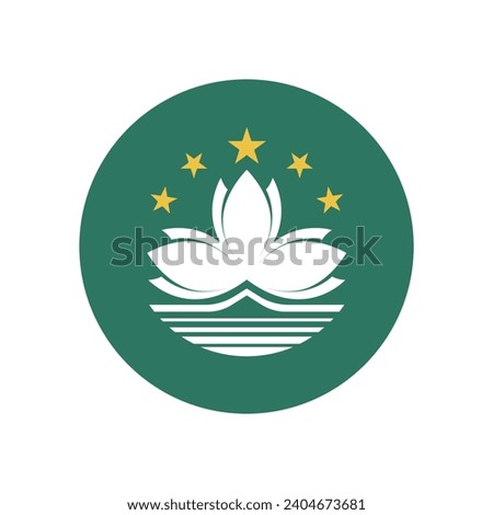 Macau circle flag. Button flag icon. Standard color. Circle icon flag. Computer illustration. Digital illustration. Vector illustration.