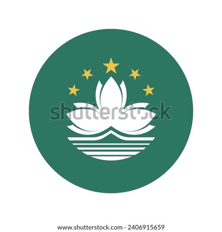 Macau circle flag. Button flag icon. Standard color. Circle icon flag. Computer illustration. Digital illustration. Vector illustration.