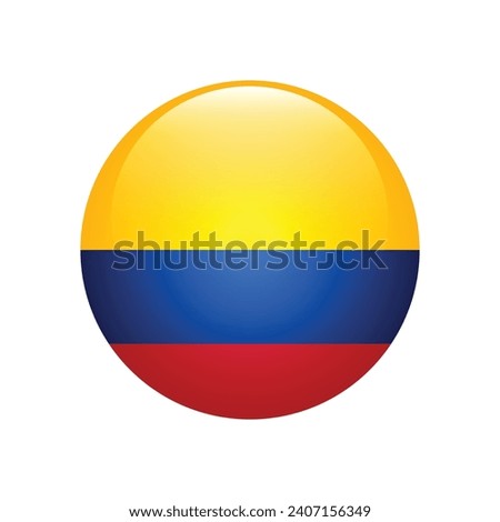 Colombia circle flag. Button flag icon. Standard color. Circle icon flag. 3d illustration. Computer illustration. Digital illustration. Vector illustration.