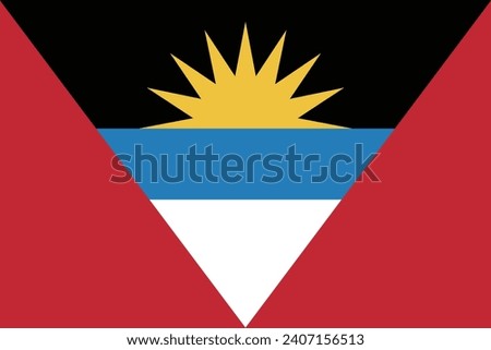 Antigua and Barbuda flag. The official ratio. Flag icon. Standard color. Standard size. A rectangular flag. Computer illustration. Digital illustration. Vector illustration.