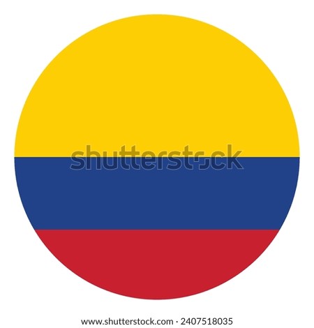 Colombia circle flag. Button flag icon. Standard color. Circle icon flag. 3d illustration. Computer illustration. Digital illustration. Vector illustration.