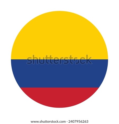 Colombia circle flag. Button flag icon. Standard color. Circle icon flag. 3d illustration. Computer illustration. Digital illustration. Vector illustration.