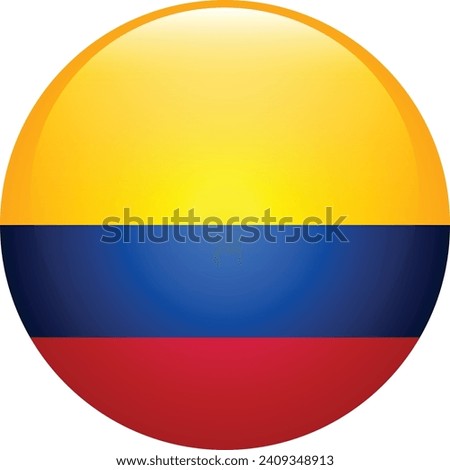 Colombia circle flag. Button flag icon. Standard color. Circle icon flag. 3d illustration. Computer illustration. Digital illustration. Vector illustration.