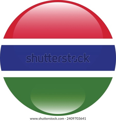 Gambia flag. Button flag icon. Standard color. Circle icon flag. 3d illustration. Computer illustration. Digital illustration. Vector illustration.