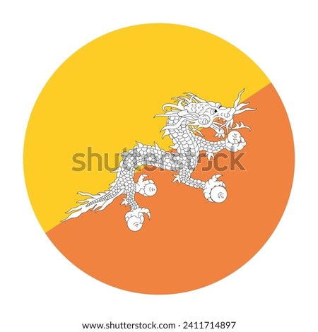 Bhutan circle flag. Button flag icon. Standard color. Circle icon flag. Computer illustration. Digital illustration. Vector illustration.