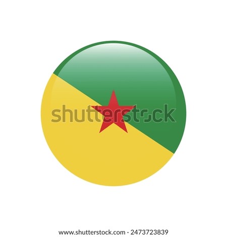 French Guiana circle flag. Flag of French Guiana. Flag icon. Standard color. Round flag. Computer illustration. Digital illustration. Vector illustration.