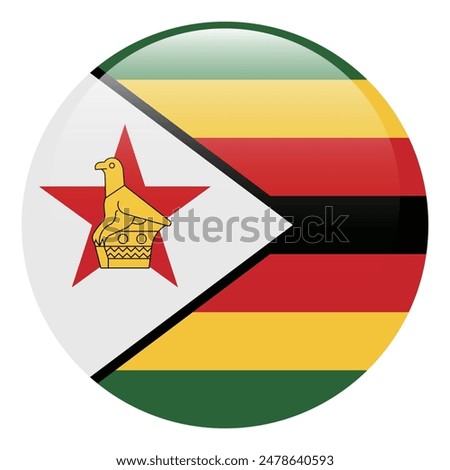 Zimbabwe flag. Zimbabwe circle flag. Flag icon. Standard color. Round flag. Computer illustration. Digital illustration. Vector illustration.