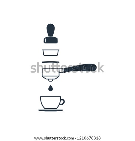 Portafilter and tamper isolated icon on white background, 400 coffee set, logo and sign