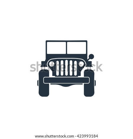 army 4x4 car front icon, vector, jeep