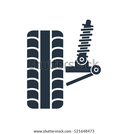 car suspension, wheel front, tire, isolated icon on white background, auto service, repair, car detail 