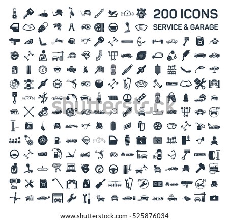 Car service & garage 200 isolated icons set on white background, repair, car detail 