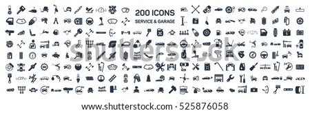 Car service & garage 200 isolated icons set on white background, repair, car detail 