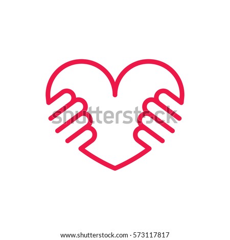 heart in hands thin line red icon on white background, happy valentine day