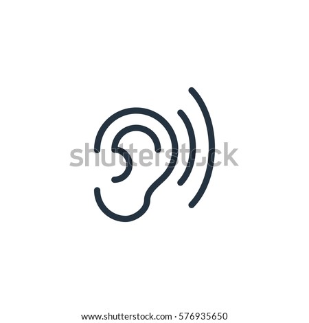 ear thin line icon set on white background, audio, music, flat, minimalistic