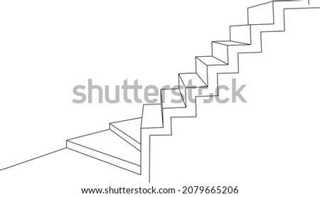 Strange staircase steps up and down. Frontal perspective. Line drawing. Vector illustration.