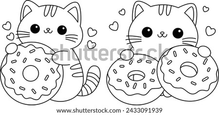 The cute cat with donuts coloring page