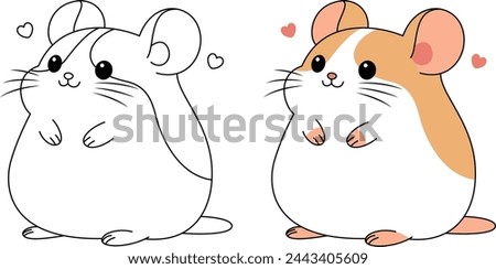 Cute kawaii hamster cartoon character coloring page isolated on white background vector illustration