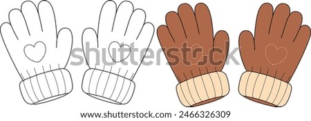 Cute gloves outline black and white coloring page. 