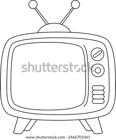 Illustration of a cute television isolated on white background coloring page. Black and white outline vector cartoon character colouring book