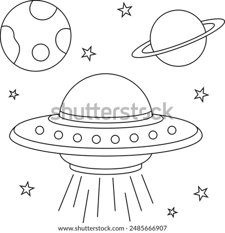 UFO and spaceship flying in space coloring page cute and funny outline colouring book