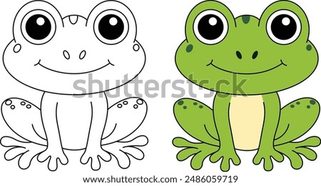 Cute Frog cartoon outline coloring page for kids 