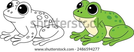 Cute frog cartoon character outline coloring page