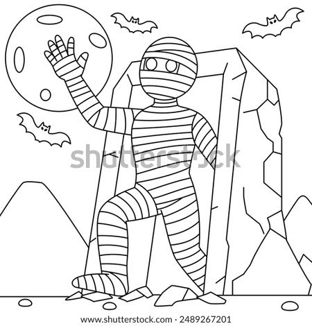 Mummy coming out of a tomb, Halloween Outline Coloring Page