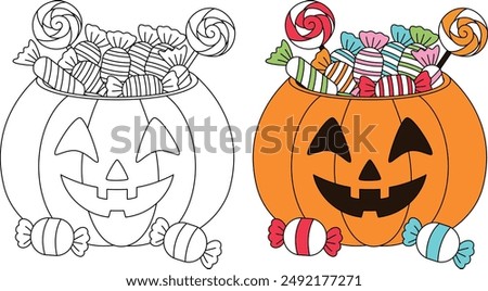 Trick or Treat Candies Halloween Colouring. Halloween Outline Coloring Page