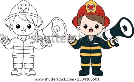 Firefighter Holding a Megaphone Outline Coloring Page. Labor Day Colouring Page