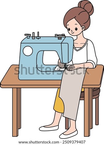 Tailor Sewing T-shirt Illustration. Labor Day Hand Drawn Clip Art