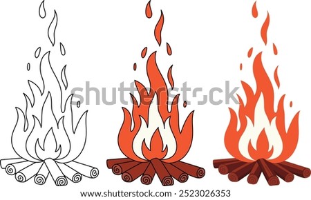 Bonfire outline coloring page. Bonfire illustration clip art