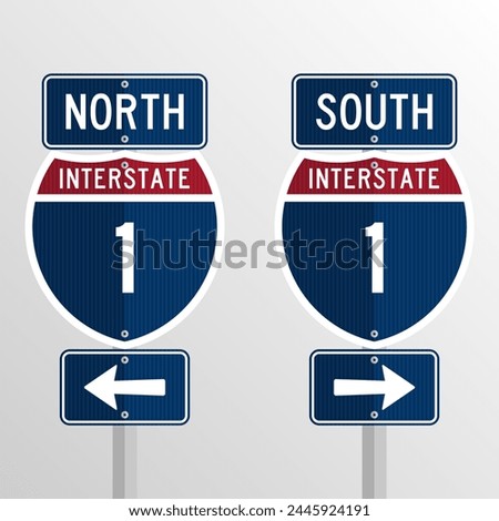 Interstate Signs - Brazil - Vector illustration of blue road signs with United States interstate highway shield