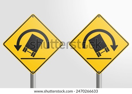 Truck Rollover Warning Signs: Vector illustration of road signs indicating the risk of trucks rollover on curves