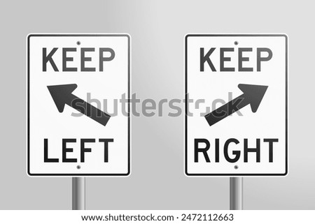 Keep Right and Left Sign: vector illustration of traffic signs warning drivers to keep right and left