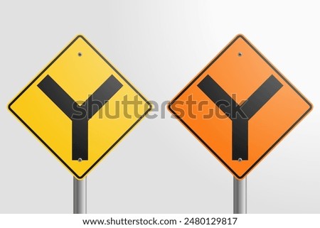 Y-Intersection Signs: vector illustration of traffic signs indicating a Y-intersection