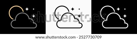 Cloudy Night Icons: vector illustration of cloudy night icons with black and white background