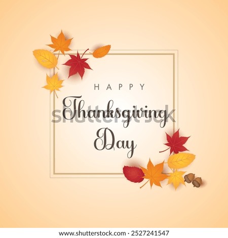 Happy thanksgiving day background with lettering and autumn leaf illustrations.