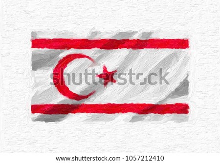 Turkish Republic of Northern Cyprus hand painted waving national flag, oil paint isolated on white canvas, 3D illustration. Stock fotó © 