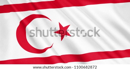 Turkish Republic of Northern Cyprus flag waving with the wind, wide format, 3D illustration. 3D rendering. Stock fotó © 